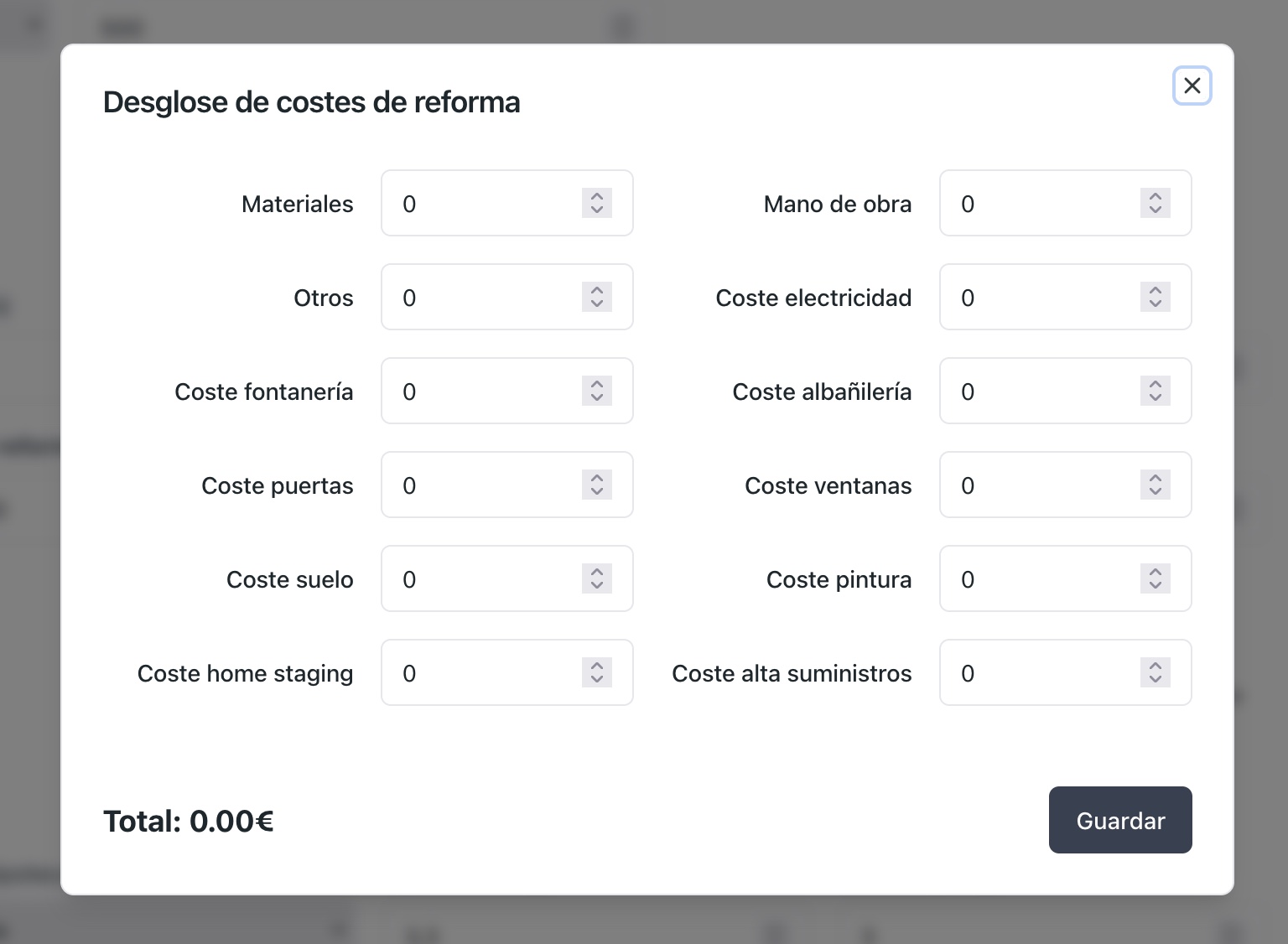 Desglose detallado de costes de reforma